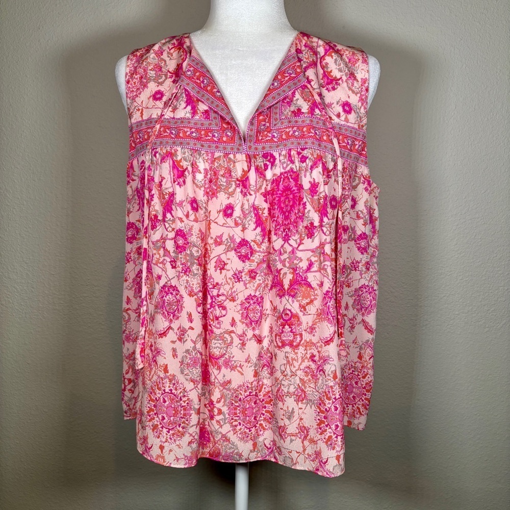 Rebecca Taylor Pink Floral Silk Blouse Size 8